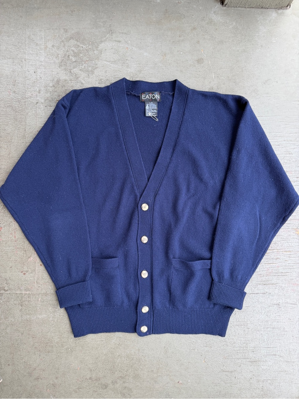 Vintage Men's Navy Blue Wool Cardigan Sweater